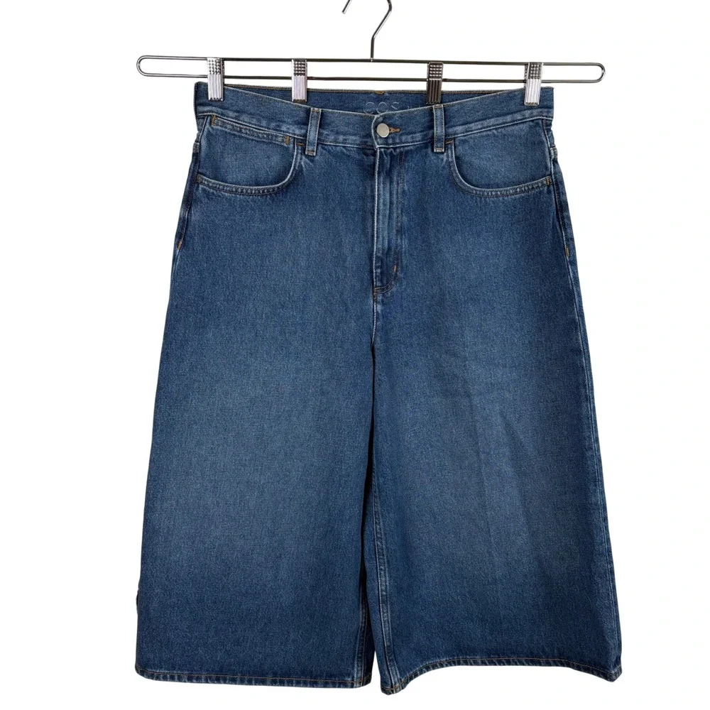 COS Culottes Long Denim Shorts 31 Blue Wide-Leg Knee-Length Bermuda Jean Jorts